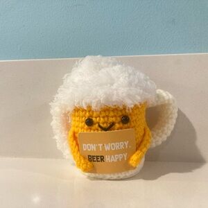 Cute Yellow and White Crochet Beer Plush